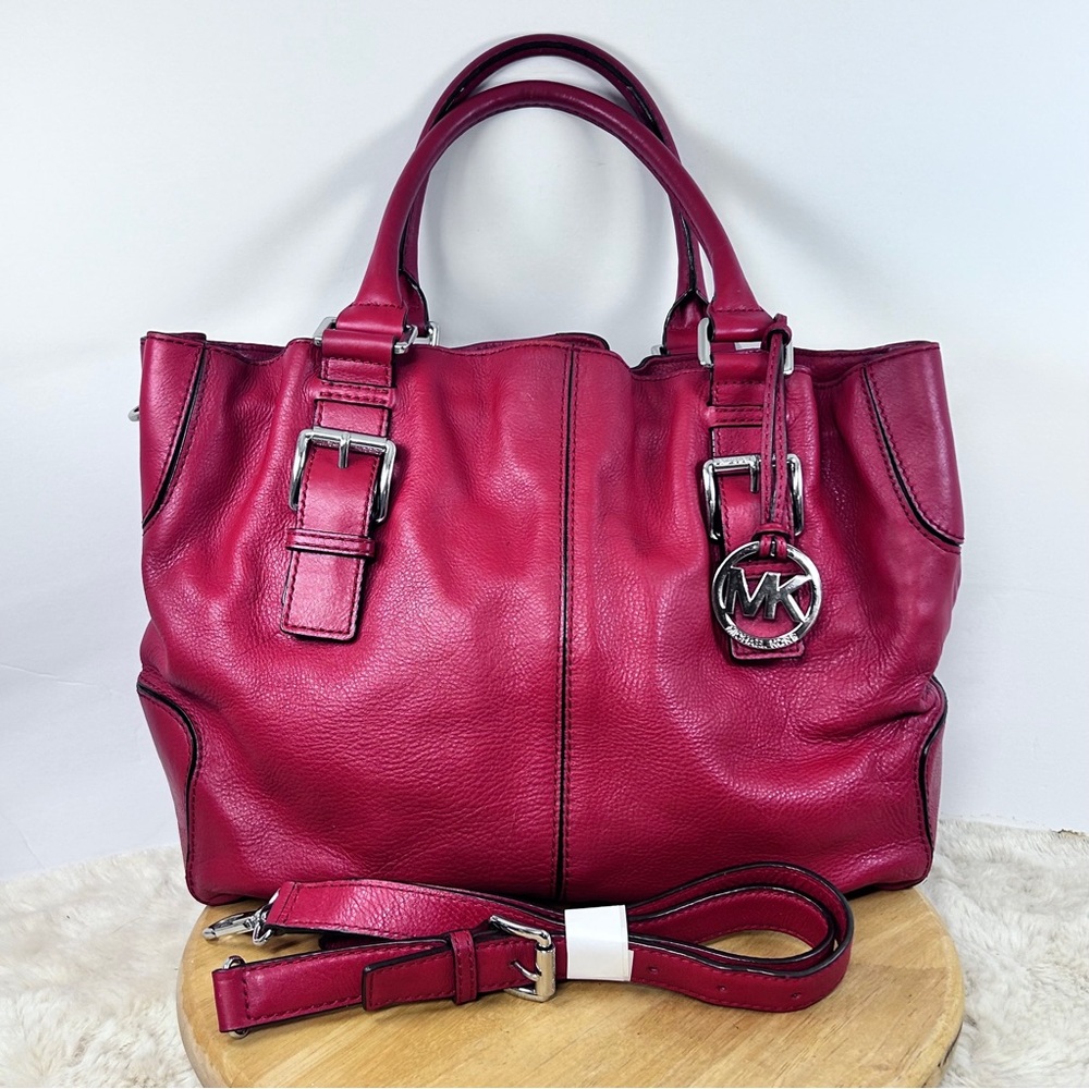 Michael Kors Red Leather Tote with Silver Hardware
